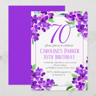 Rustikales Violett 70. Geburtstag Lila Einladung