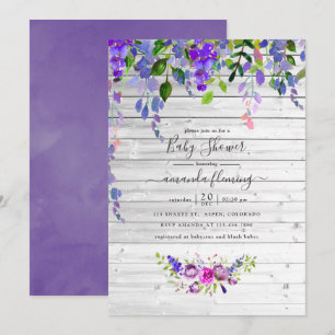 Rustikales Violett-Blumenbaby-Dusche Einladung