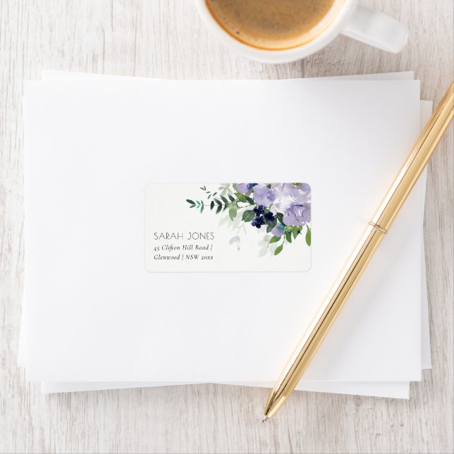 Rustikales Violett Lila Navy Blumenblätter Adresse Adressaufkleber (Insitu)
