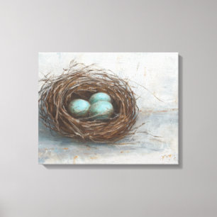 Rustikales Vogel-Nest - Blau Leinwanddruck