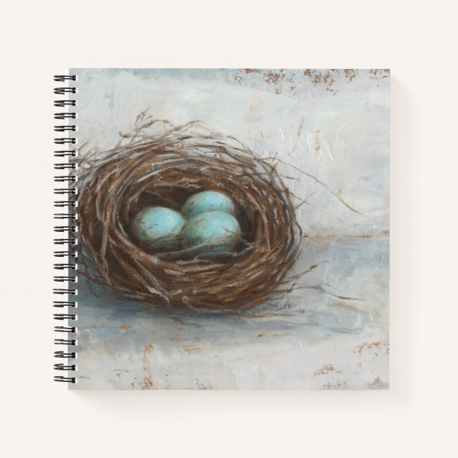 Rustikales Vogelnest - Blau Notizbuch (Vorderseite)