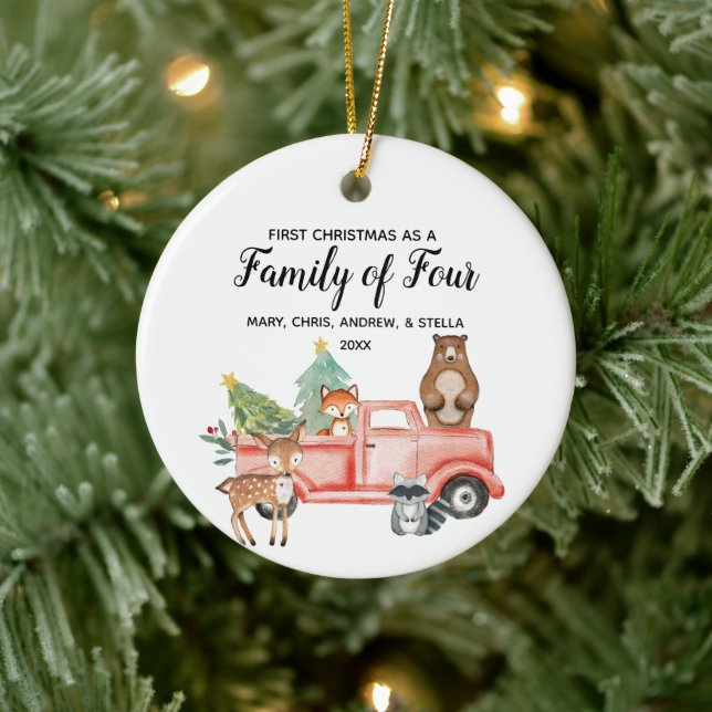 Rustikales Wald 1. Weihnachten als Familie der Vie Keramik Ornament (Baum)
