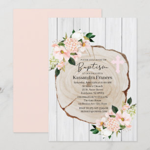 Rustikales Wald Blush Floral Taufe Einladung