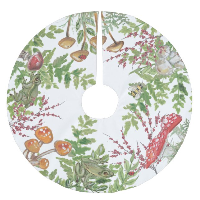 Rustikales Wald Foliage Frosch Bee Ladybug Mushroo Polyester Weihnachtsbaumdecke (Vorderseite)