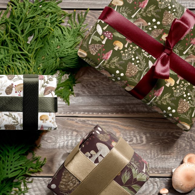 Rustikales Wald Wasserfarbenwald Mushroom Forest Geschenkpapier Set (Rustic Woodland Watercolor Woodsy Mushroom Forest Wrapping Paper Sheets)