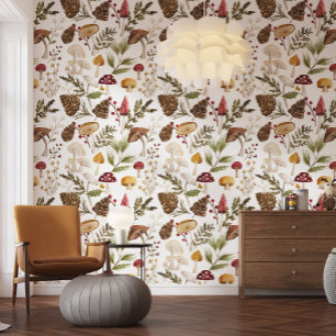 Rustikales Wald Wasserfarbenwald Mushroom Forest Tapete