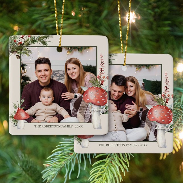 Rustikales Wald Weihnachten Pilze 2 Foto Keramikornament (Von Creator hochgeladen)