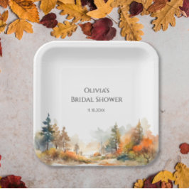 Rustikales Waldland Herbstwald Brautparty Pappteller