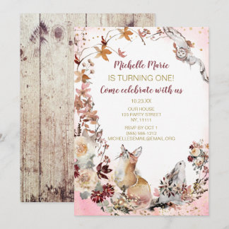 Rustikales Waldland Hirsche Blumengeburt erster Ge Einladung