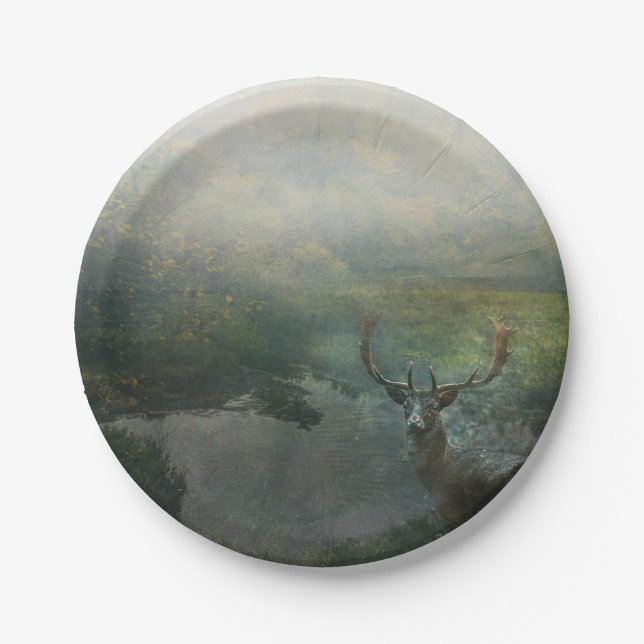 Rustikales Waldwild am Waldteich Pappteller (Vorderseite)