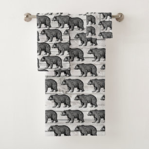 Rustikales Walking Bear Shiplap Holzbath Handtuch  Badhandtuch Set