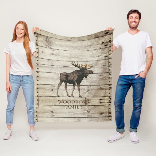 Rustikales Walking Elch Familienname Fleecedecke (Beispiel)