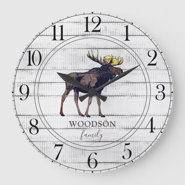 Rustikales Walking Elch Name Große Wanduhr (Vorderseite)