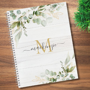 Rustikales Wasserfarbe-Eukalyptus-Monogramm Notizbuch