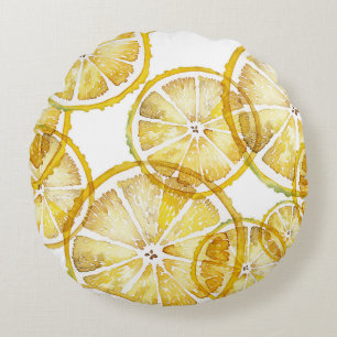 Rustikales Wasserfarben-Lemonscheiben-Muster Rundes Kissen