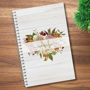 Rustikales Wasserfarben-Rosenbouquet-Monogramm Notizbuch