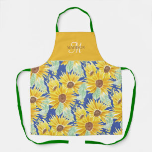 Rustikales Wasserfarben-Sonnenblumen-Muster-Monogr Schürze