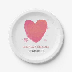 Rustikales Wasserfarbenherz Pappteller