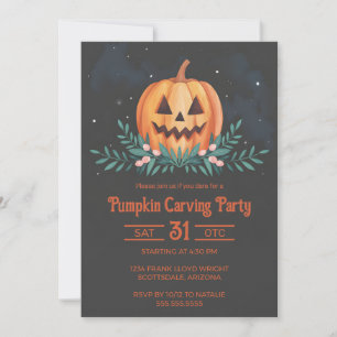 Rustikales Wasserfarbenkürbis Party Halloween Einladung