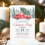 Rustikales Wasserfarbenroter Lkw Weihnachts-Party Einladung<br><div class="desc">Rustikale Weihnachtsfeierlichkeiten mit weißem Hintergrund,  Aquarellbäumen,  Vintagem Truck,  Weihnachtsbaum und traditionellem,  leicht zu personalisierendem Party.</div>