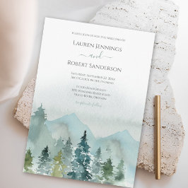 Rustikales Wasserfarbgebirge Hochzeit des Evergree Einladung