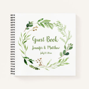 Rustikales Watercolor Greenery Wreath Gästebuch Notizbuch