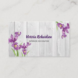 Rustikales Watercolor Lila Irische Blumendesign Visitenkarte