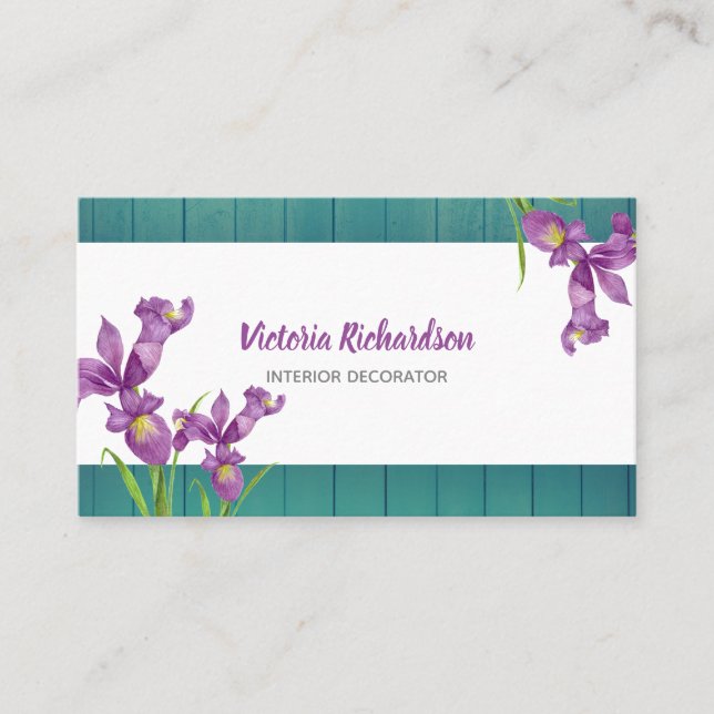 Rustikales Watercolor Lila Irische Blumendesign Visitenkarte (Vorderseite)