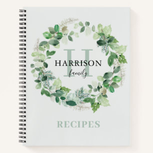 Rustikales Watercolor-Monogramm-Familienrezept Notizbuch