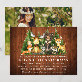 Rustikales Watercolor Woodland Animals Dusche Foto Einladung