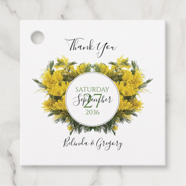 Rustikales Wattle Acacia Wedding-Geschenk Geschenkanhänger (Vorderseite)