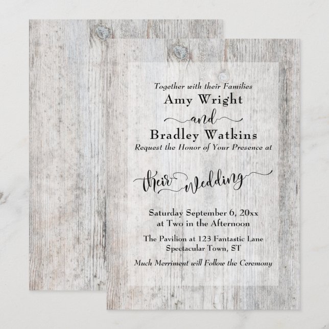 Rustikales Weathered Wood Elegante Typografie Hoch Einladung (Vorne/Hinten)