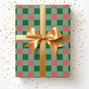 Rustikales Weihnachten Grün Karomuster Geschenkpapier
