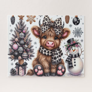 Rustikales Weihnachten Highland-Kuh Puzzle