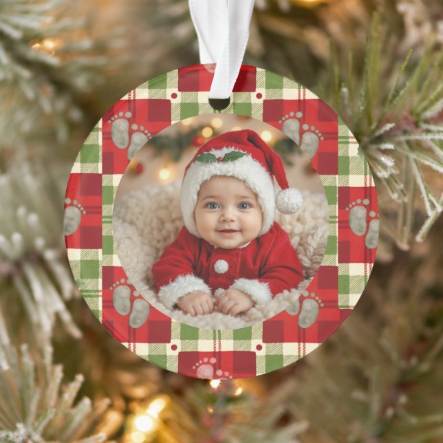 Rustikales Weihnachten Kariertes Baby's First Chri Ornament (Baum)
