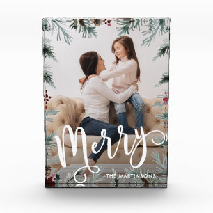 Rustikales Weihnachten mit fröhlicher Schrift und  Fotoblock
