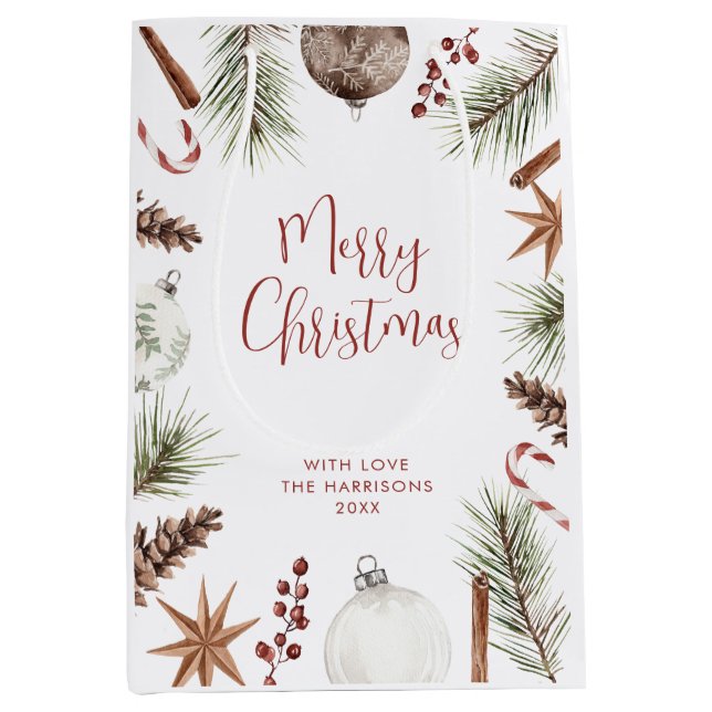 Rustikales Weihnachten Mittlere Geschenktüte (Vorderseite)