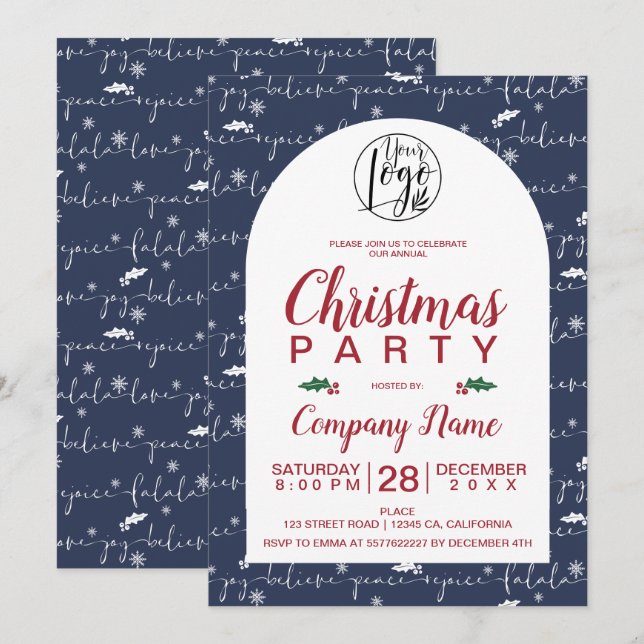 Rustikales Weihnachts-Drehbuch Corporate Party bla Einladung (Vorne/Hinten)