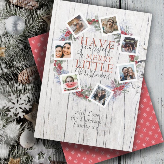 Rustikales Weihnachts-Foto & Botanischer Kranz Feiertagskarte (Von Creator hochgeladen)