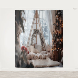 Rustikales Weihnachts-Foto im Hintergrund Wandteppich