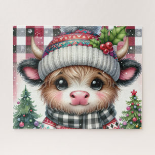 Rustikales Weihnachts-Hochlandkuh-Puzzle