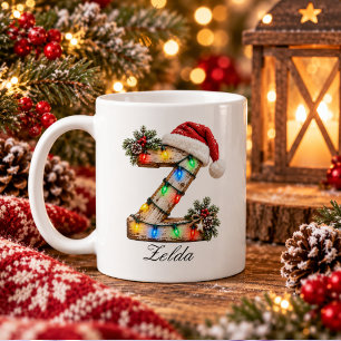 Rustikales Weihnachts-Monogramm Buchstabe Z Kaffeetasse