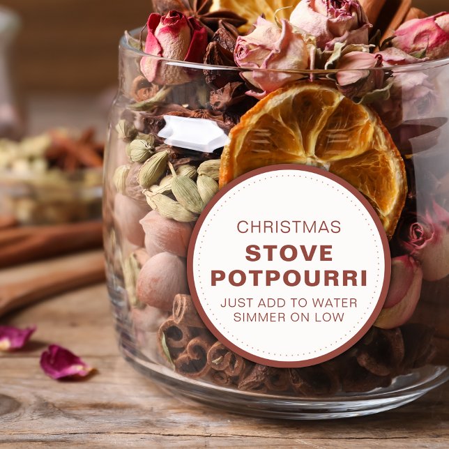 Rustikales Weihnachts-Ofen-Potpourri Runder Aufkleber (Rustic Christmas Stove Potpourri Classic Round Sticker)