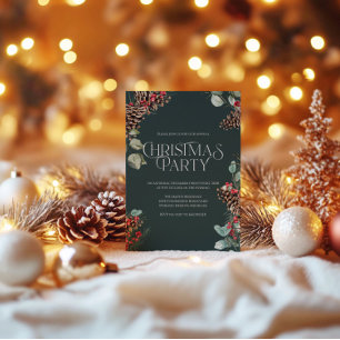 Rustikales Weihnachts-Party einladen, Thema "Grüne Feiertagskarte