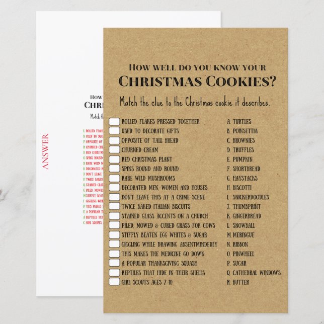 Rustikales Weihnachts-Party-Spiel DRUCKT (Vorne/Hinten)