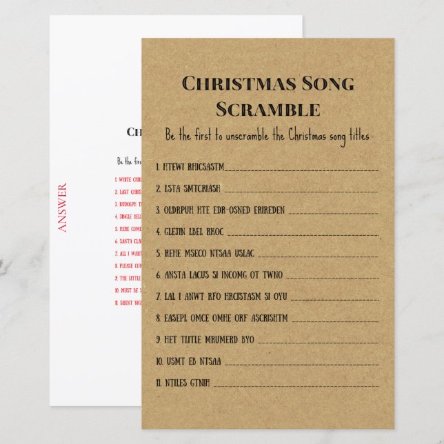 Rustikales Weihnachts-Party-Spiel DRUCKT (Vorne/Hinten)