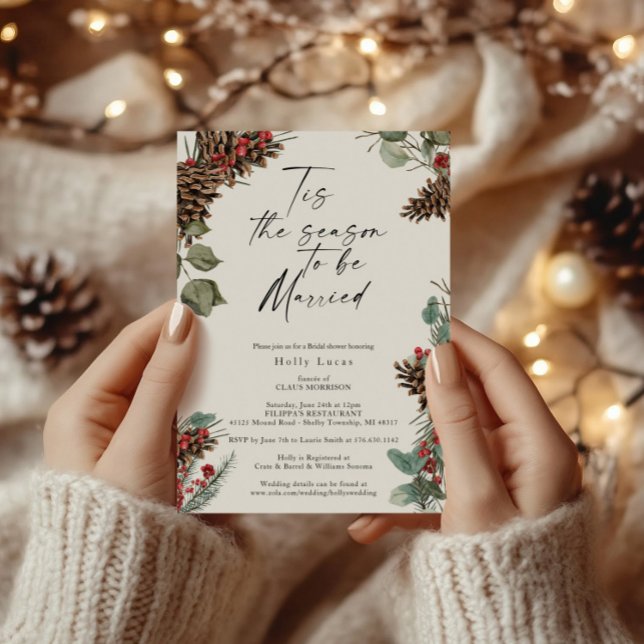 Rustikales Weihnachts-Pinecones-Brautparty Einladung (Von Creator hochgeladen)