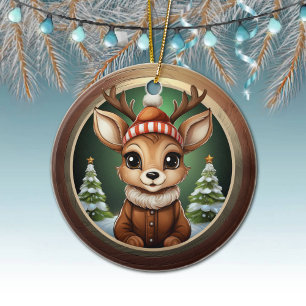 Rustikales Weihnachts-Rentier, Weihnachts-Reh-Deko Keramik Ornament