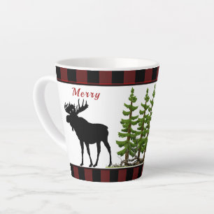 Rustikales Weihnachts-Rot-Schwarz-Karo-Muster-Elch Milchtasse