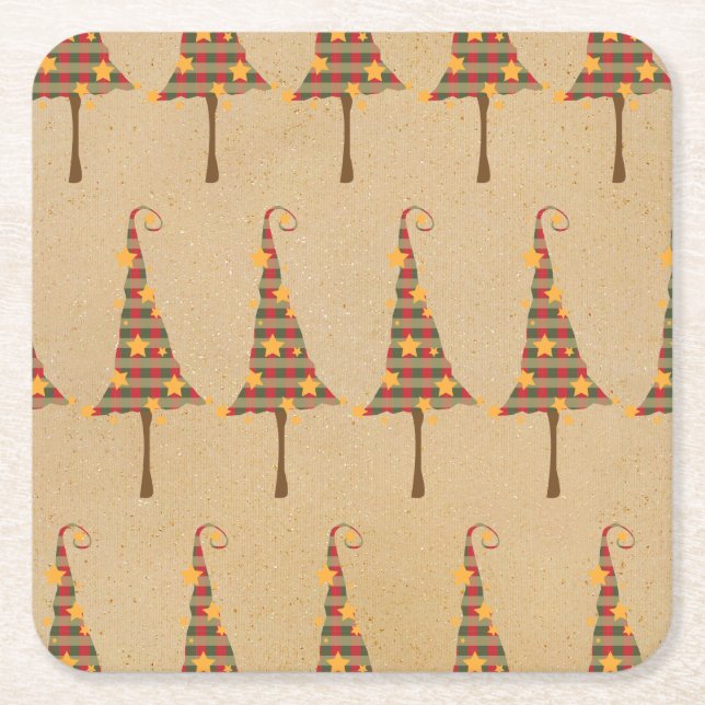 Rustikales Weihnachtsbaum-Muster Rechteckiger Pappuntersetzer (Vorderseite)